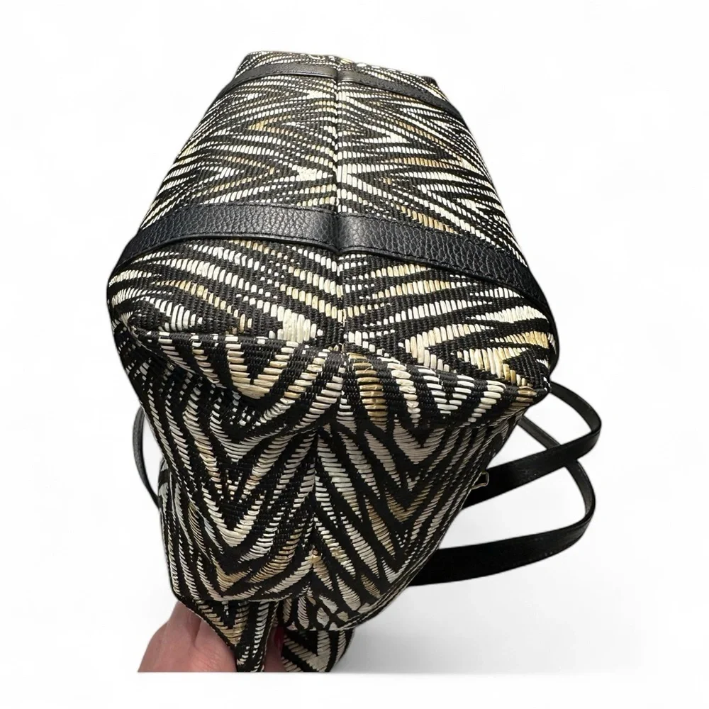 Henri Bendel Black and Tan Chevron Shoulder Tote Bag